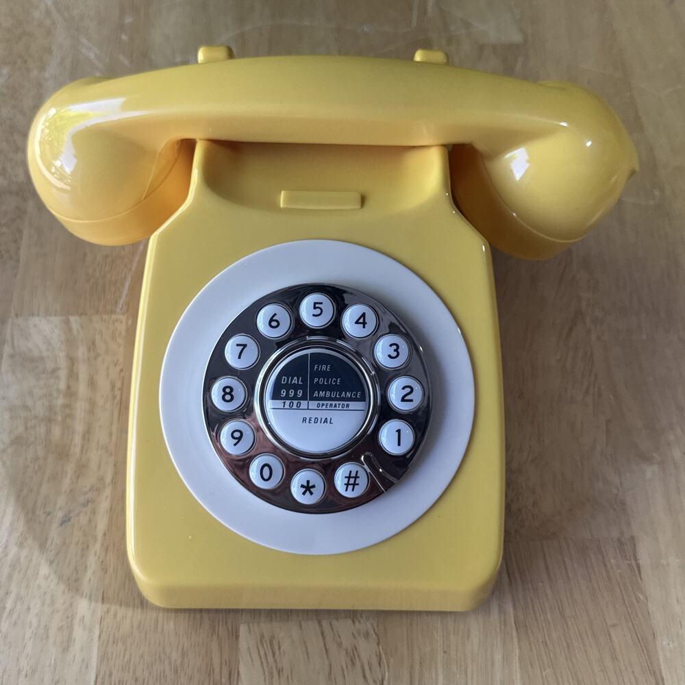 Retro Yellow Rotary Style Desk Phone Touch Tone Push Button Vintage 1960s Decor